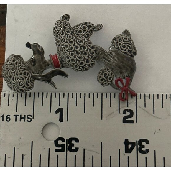 Vintage Gerry’s Poodle Brooch Pin Silver-Tone With Red Accents - Picture 4 of 5